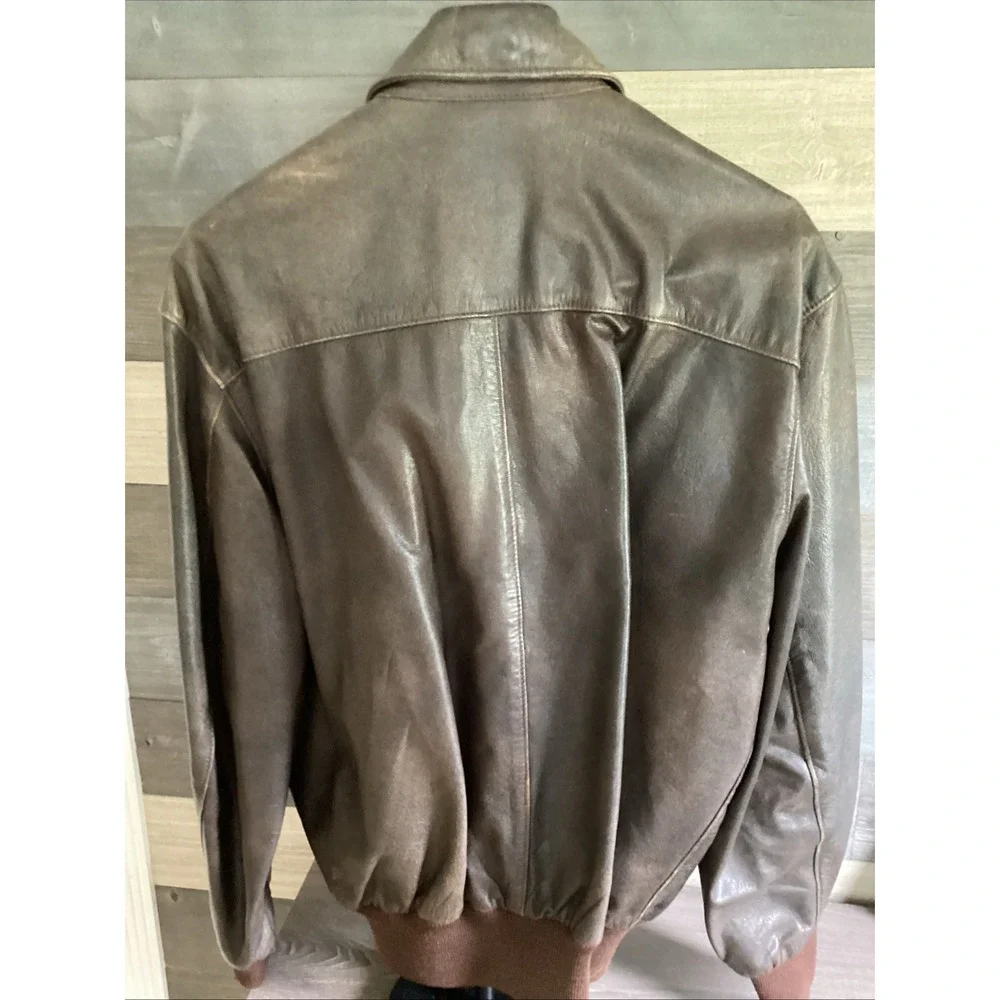 LL‎ Bean Vintage Leather Flight Jacket Brown A-2 Bomber Made in USA Size 42